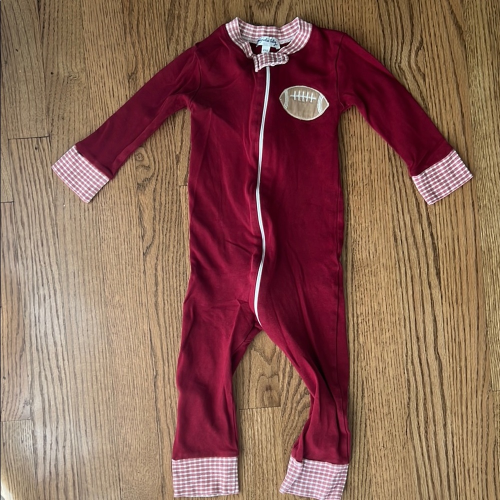 Alabama Crimson Baby Zip Up Pajamas with Football Patch Baby Sleeper 24m